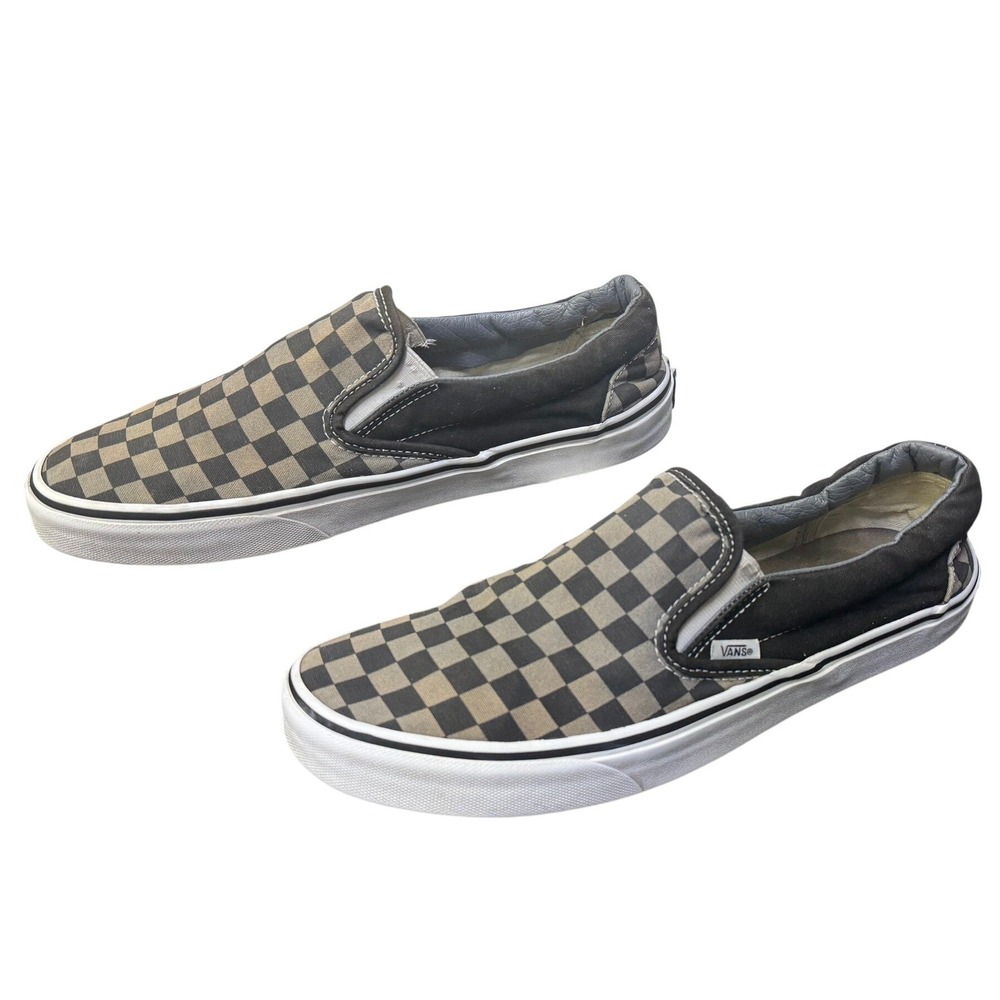 Vans Classic Slip-On Black Pewter Checkerboard Skateboard Shoes Mens Size 10.5
